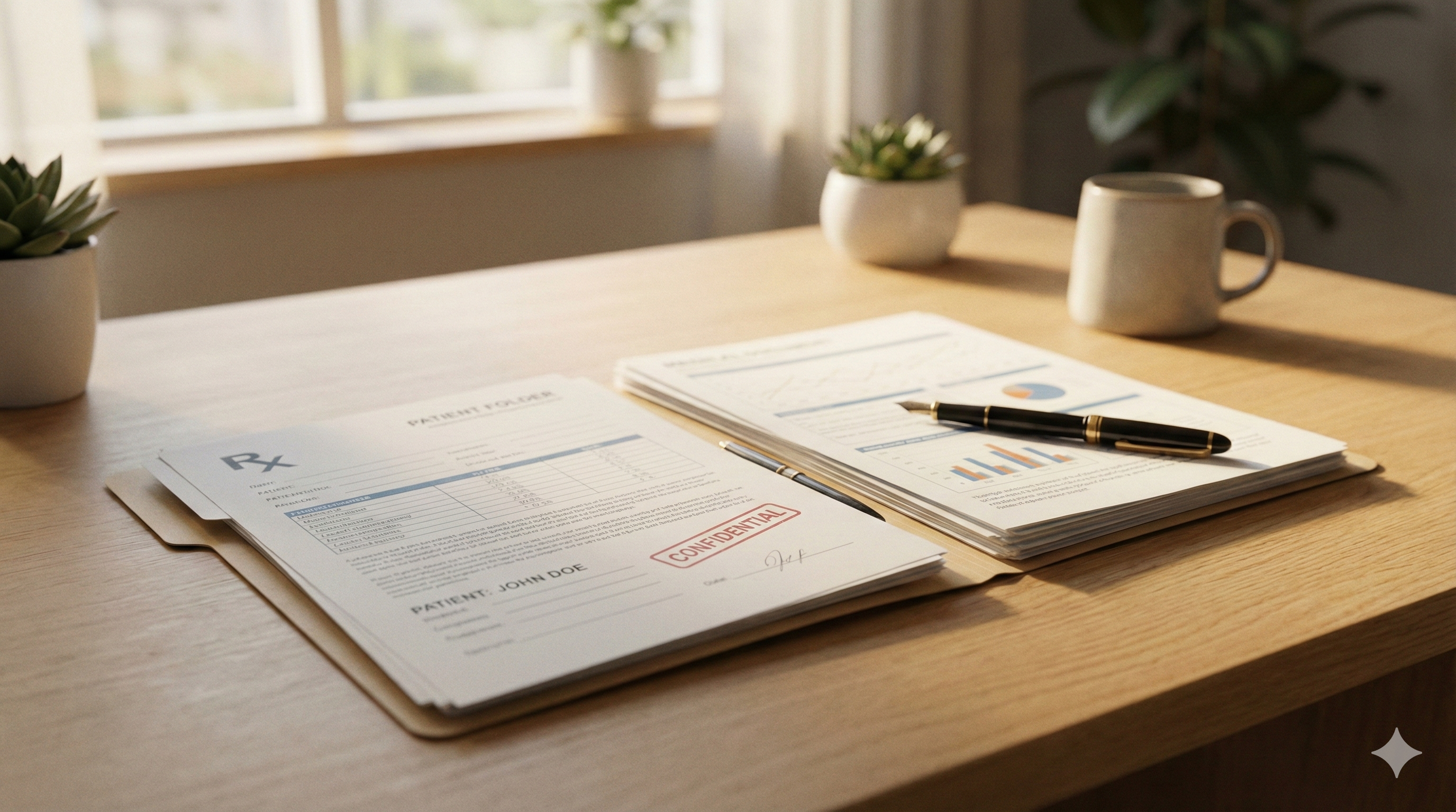 Pasta com documentos do paciente no consultório de psicologia