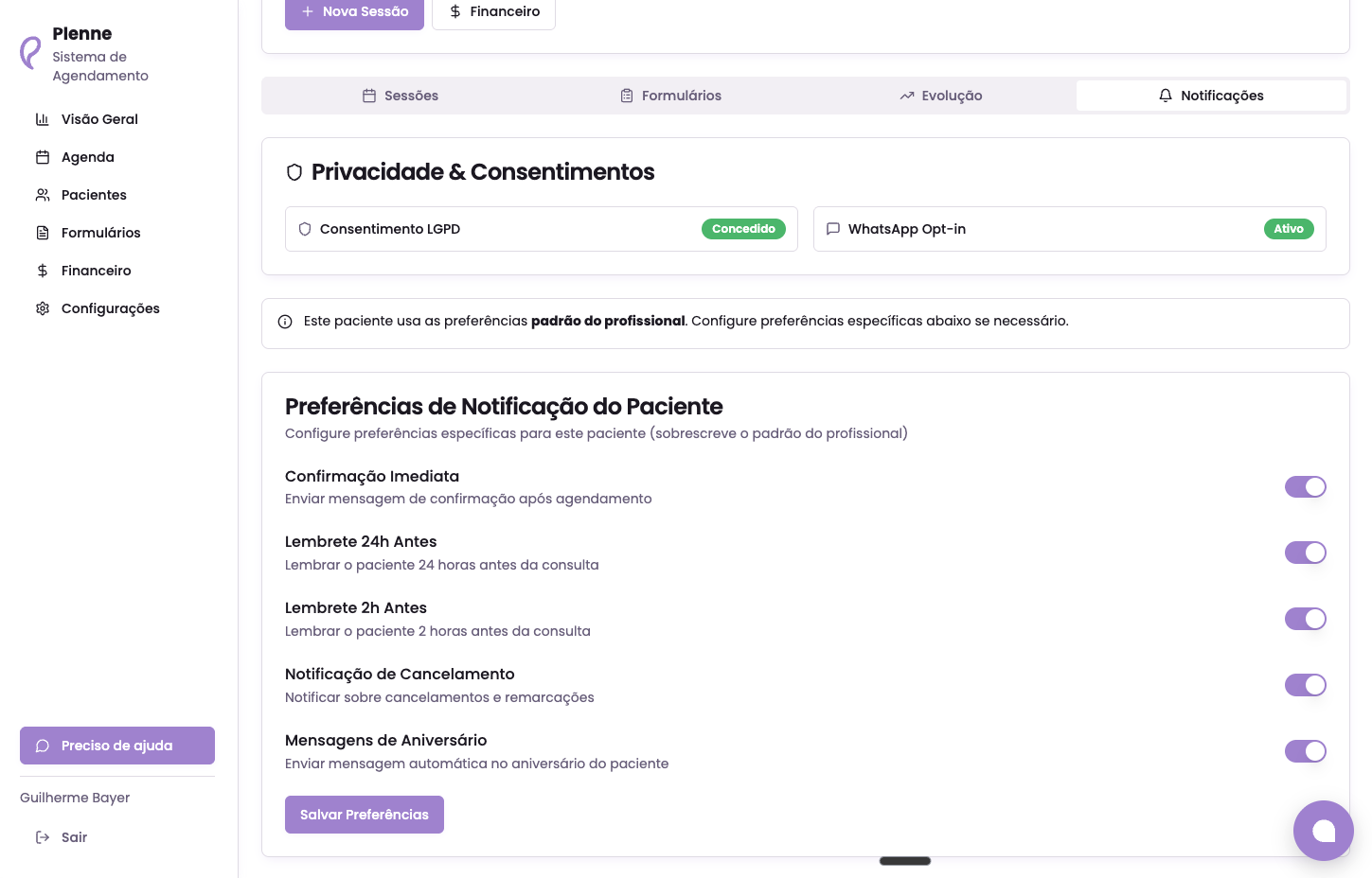 Notificações personalizadas por paciente
